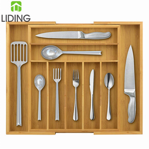 Wholesale Bamboo Utensil Tray Flatware Organizer for Kitchen Drawer