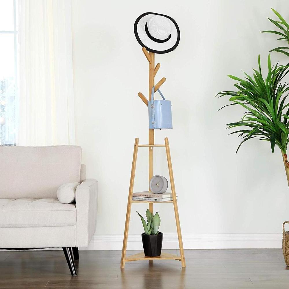 Modern Wooden Bamboo  Coat Stand Bamboo Coat Rack Corner Hall Tree Hanger for Entryway, Hallway