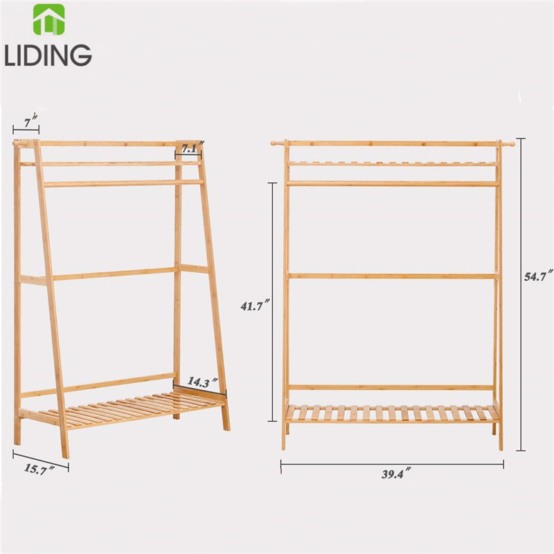 Bamboo Clothes Rack with Clothing Hanging Rack Organizer, Drying Rack, Garment Racks