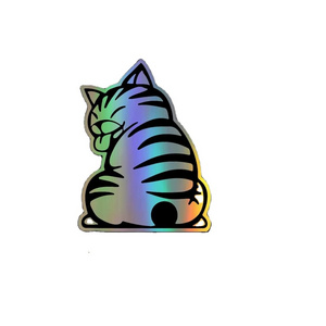 Custom printing holographic funny cat laser window sticker for windshield wiper decal logo brand promotion