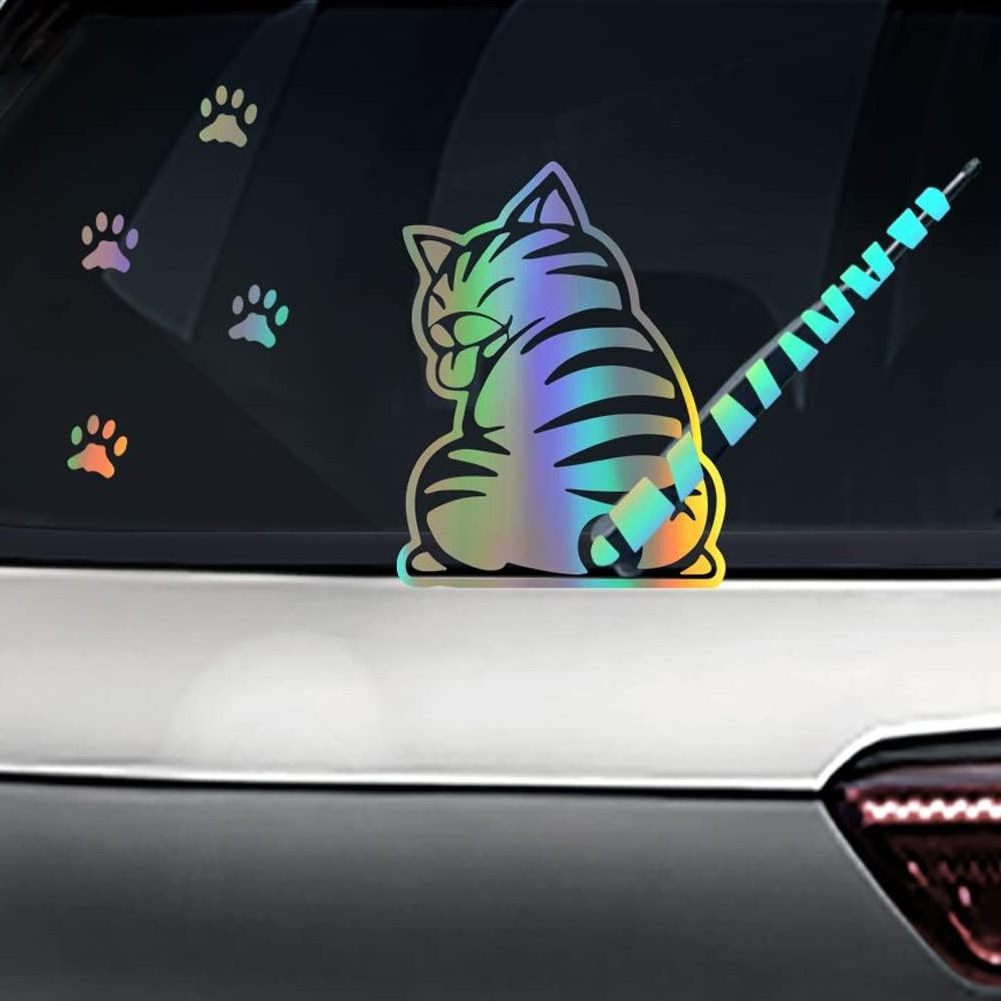 Custom printing holographic funny cat laser window sticker for windshield wiper decal logo brand promotion