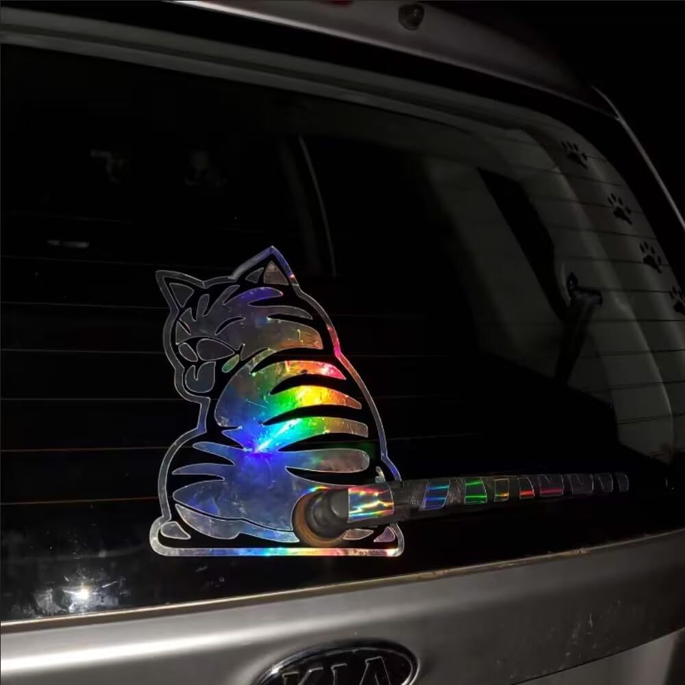 Custom printing holographic funny cat laser window sticker for windshield wiper decal logo brand promotion