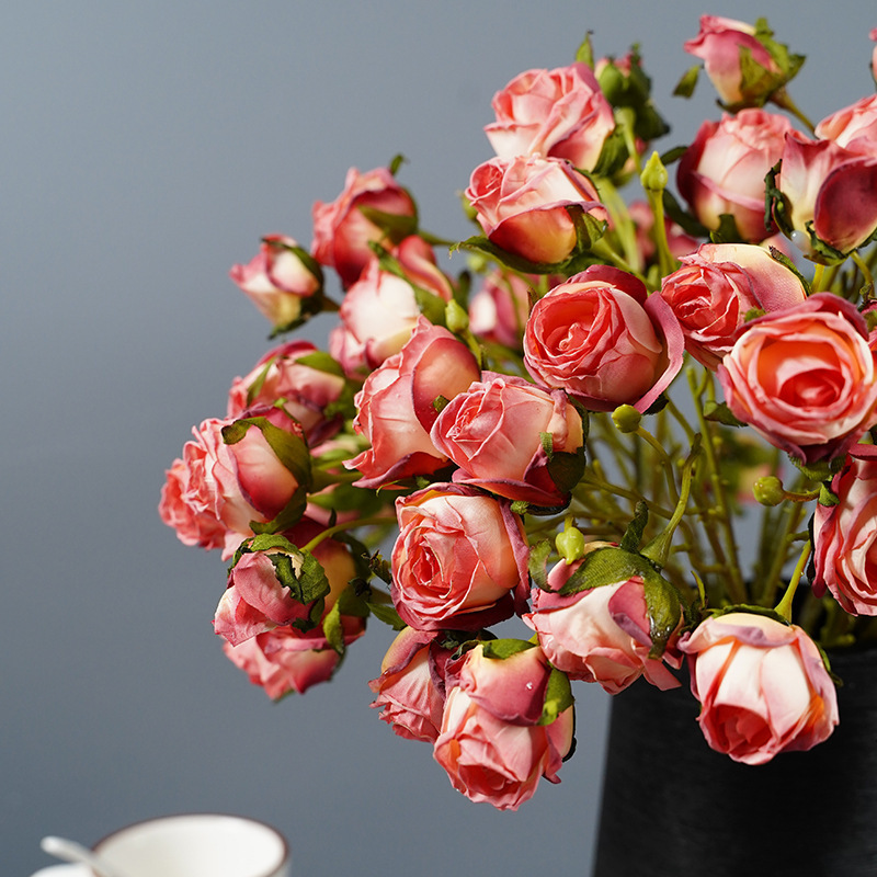 Single Branch 7 Roses with Burnt Edges Wedding Home Display Fake Flowers Simple Garden Fire Roasted Roses