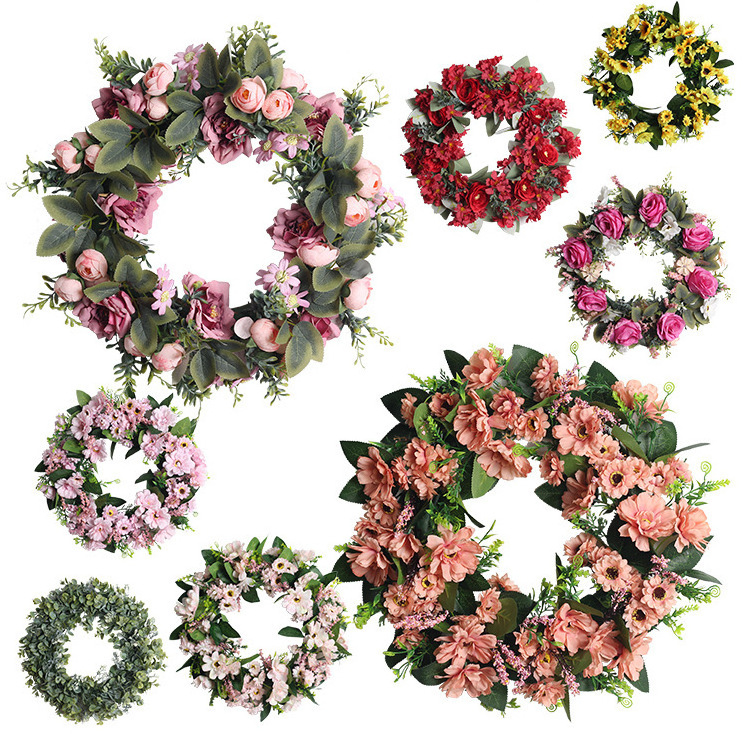 Christmas Simulation Rose Wreath Lintel False Flower Door Decoration Wreath Wall Hanging