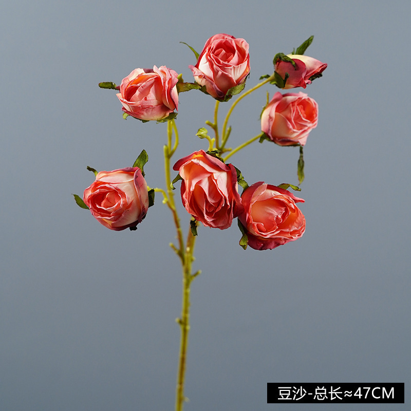 Single Branch 7 Roses with Burnt Edges Wedding Home Display Fake Flowers Simple Garden Fire Roasted Roses