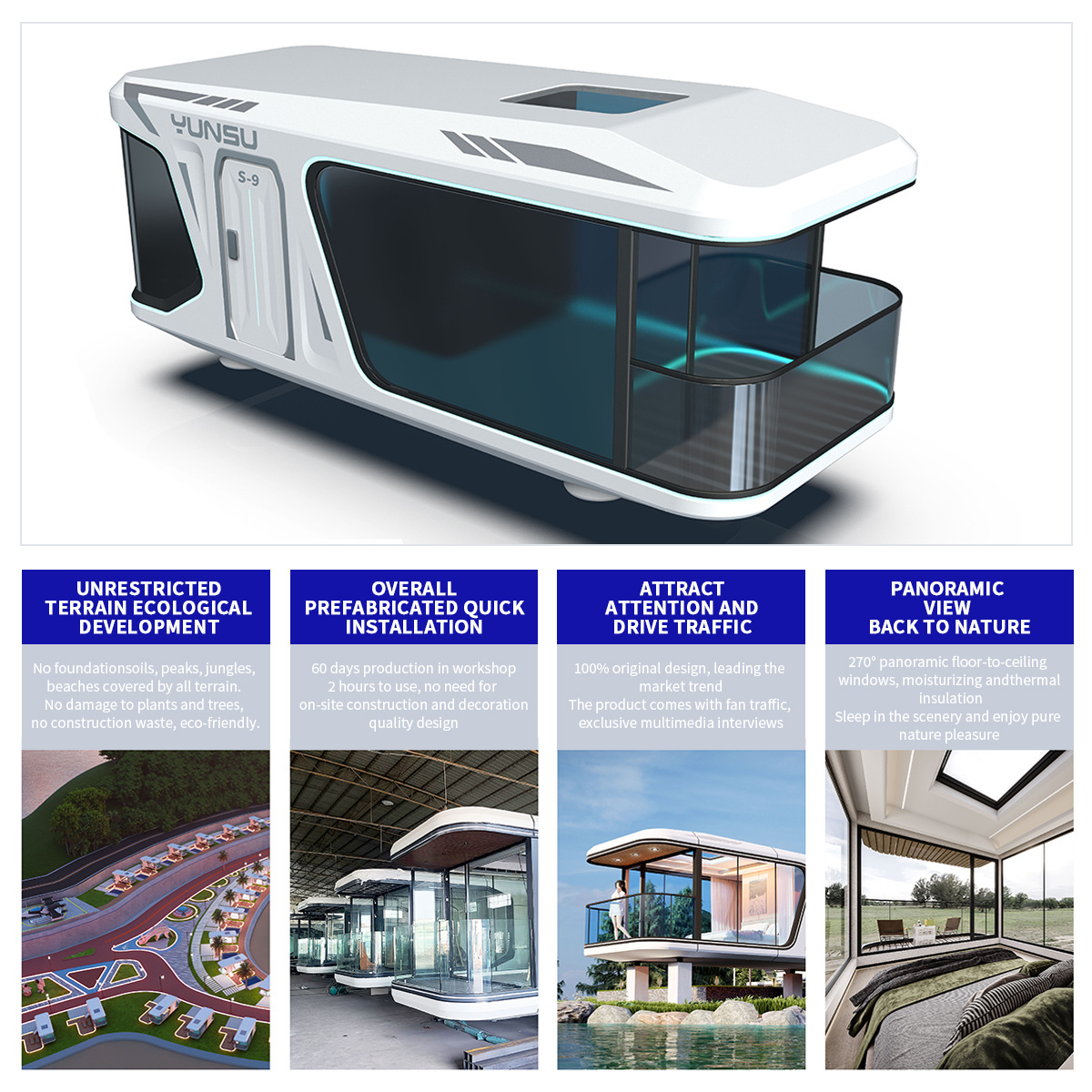 YUNSU S9 Galvanized Steel Combination House Outdoor Camping Smart Home Combination Prefabricated House capsule house airship pod