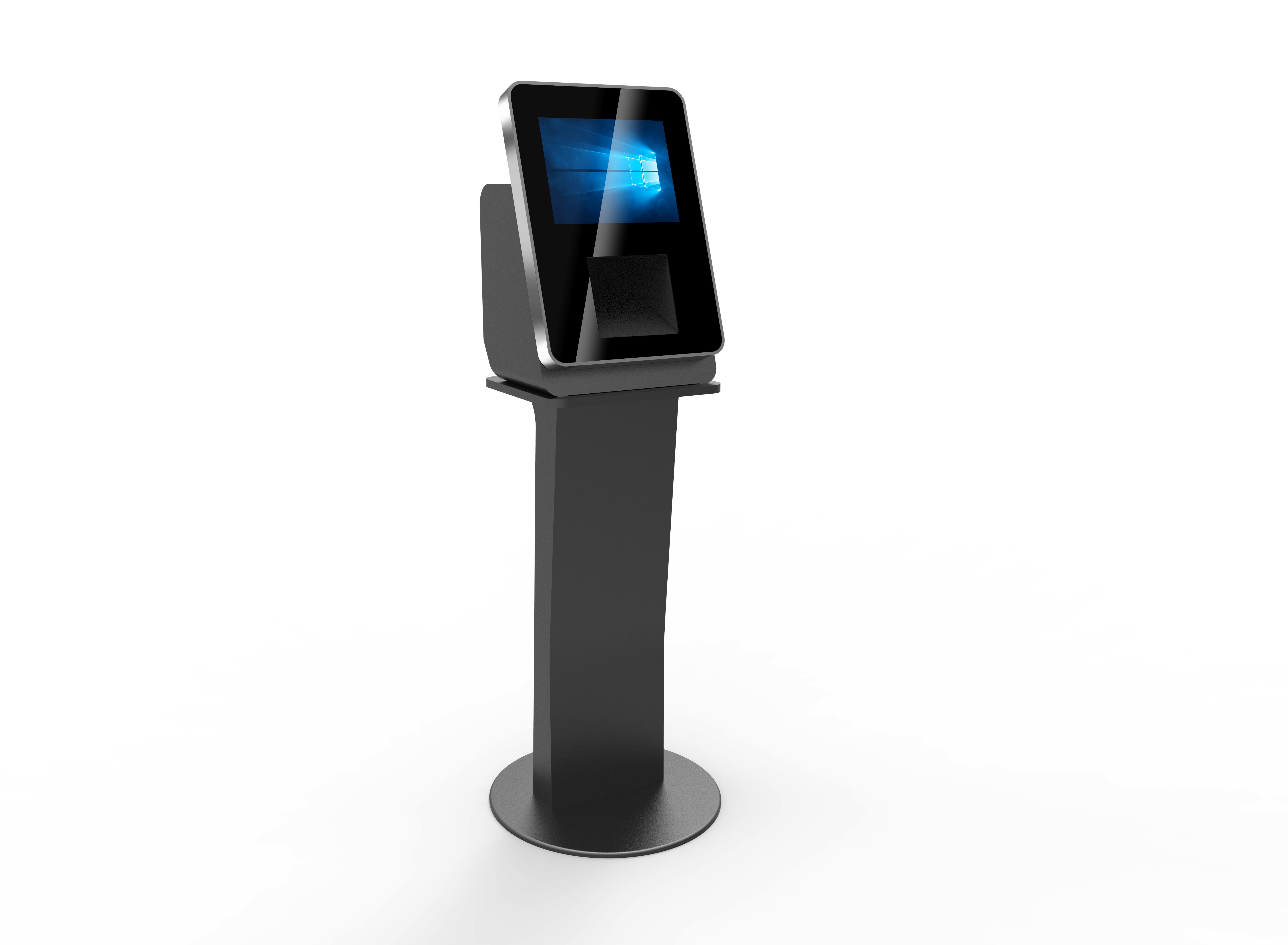 Self-service Hotel check-in system kiosk with passport scanner, RFID card dispenser, ID identification.