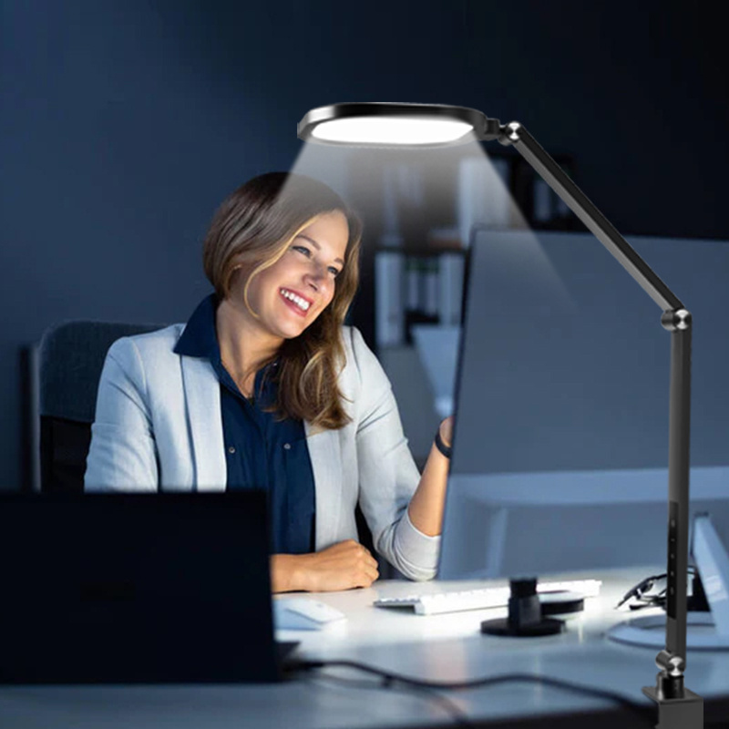 Three Color Modes Swing Arm Desk Lamp with Clamp Task Light Drafting Light Table Lamp  for Reading