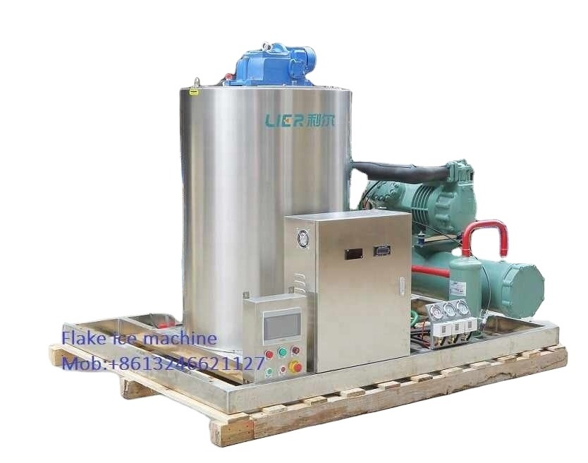 Seawater flake ice machine 2 tons, seawater flake ice system on fishing boat refrigeration ship, fresh aquatic products