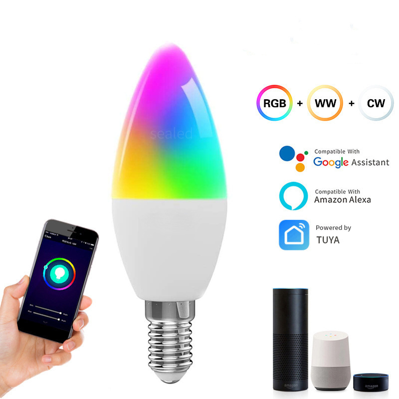 Wholesale Online E12 E14 Base Smart Life Dimmable RGBCW WIFI Control Smart Candle Bulb