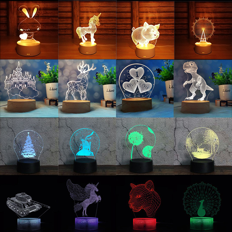 3d led Custom Creative Romantic Luminous Engraving Lamp Glowing Crystal Ball Night Light With Wood Base Table Decor Light