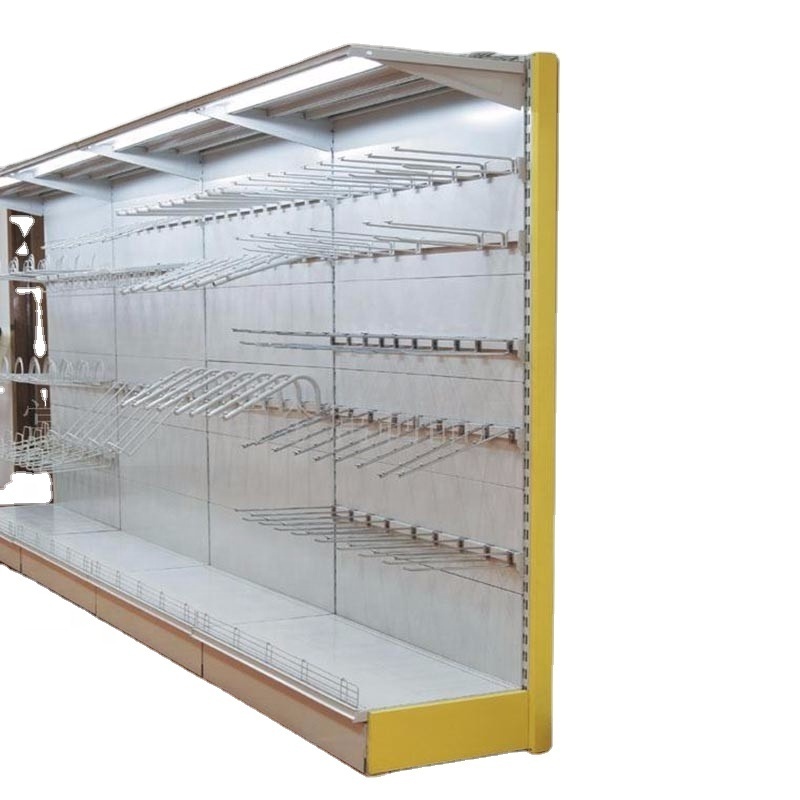 Customized Single-side Gondola Display Stand Shelf With Hooks