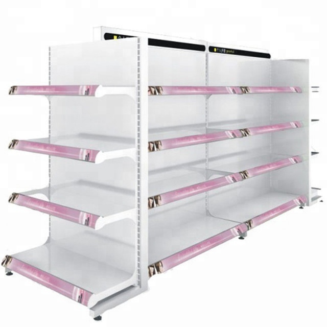 Glass Supermarket Gondola Steel Display Rack Cleaning Shelves