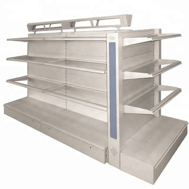 Glass Supermarket Gondola Steel Display Rack Cleaning Shelves