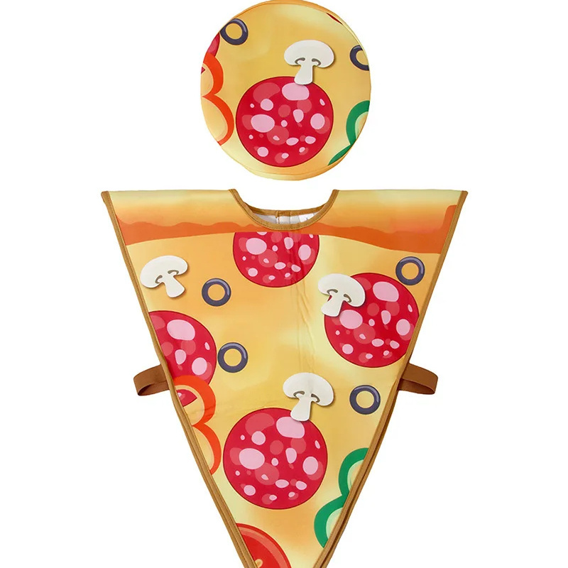 Children performance Food Role pizza Cosplay Sausage Pizza jumpsuit Costume Outfit Funny for kid Halloween