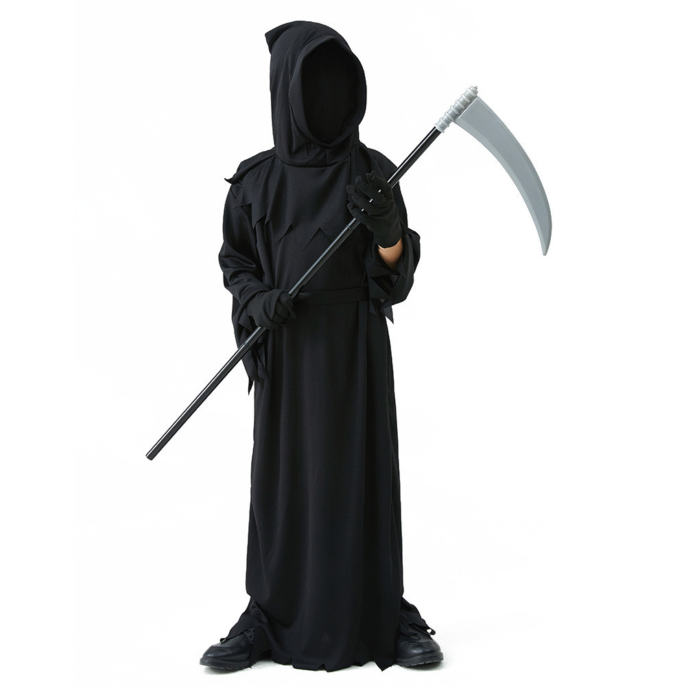 Glowing Eyes Grim Reaper Costume for Kids and Adult Dark Knight Reaper Phantom Costume for Halloween Dress Up