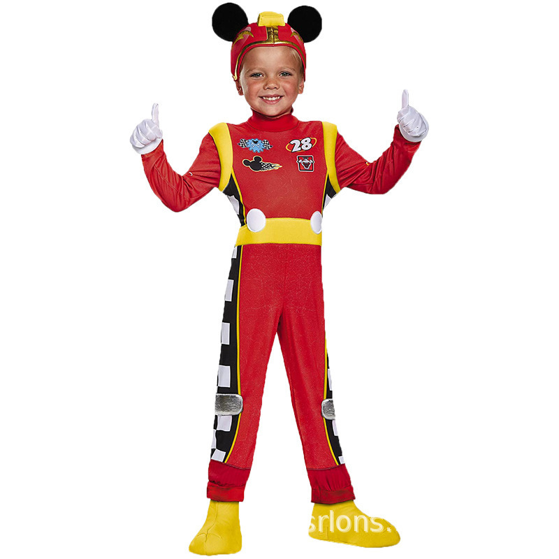 Kids Halloween Mickey Racer Cosplay Uniform Children Racing Driver Jumpsuit Fancy Dress Masquerade Costume for Boys