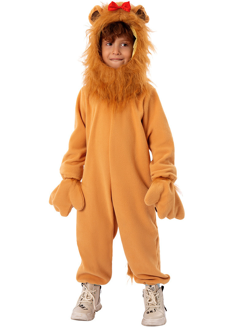 Animal role Play lion Cosplay Brown Plush Jumpsuit Costume with Headgear Outfit Funny Kid Halloween cowardly lion