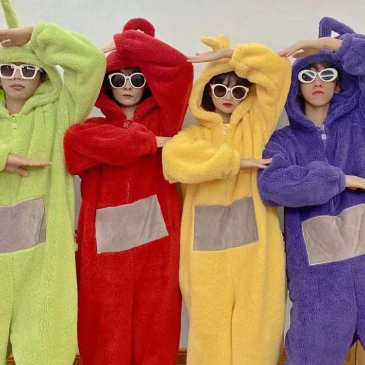 High quality Teletubbies Costume Cute Doll Costume for Halloween Party Tik Tok Hat Sale Flannel One-piece Pajamas