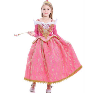 Princess Dress Up Costume Aurora Dress for Girls Halloween Cosplay Christmas Birthday Party Dress Pink Outfits