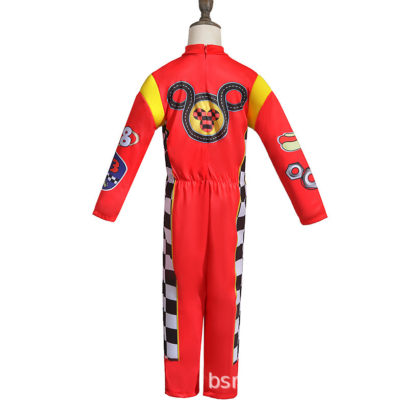 Kids Halloween Mickey Racer Cosplay Uniform Children Racing Driver Jumpsuit Fancy Dress Masquerade Costume for Boys