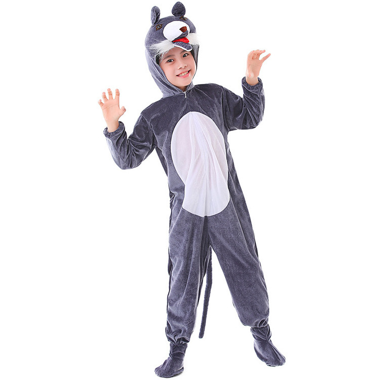 New Design Animal Role PlayGrey  wolf Cosplay Plush Jumpsuit Costume Outfit for Kid Halloween