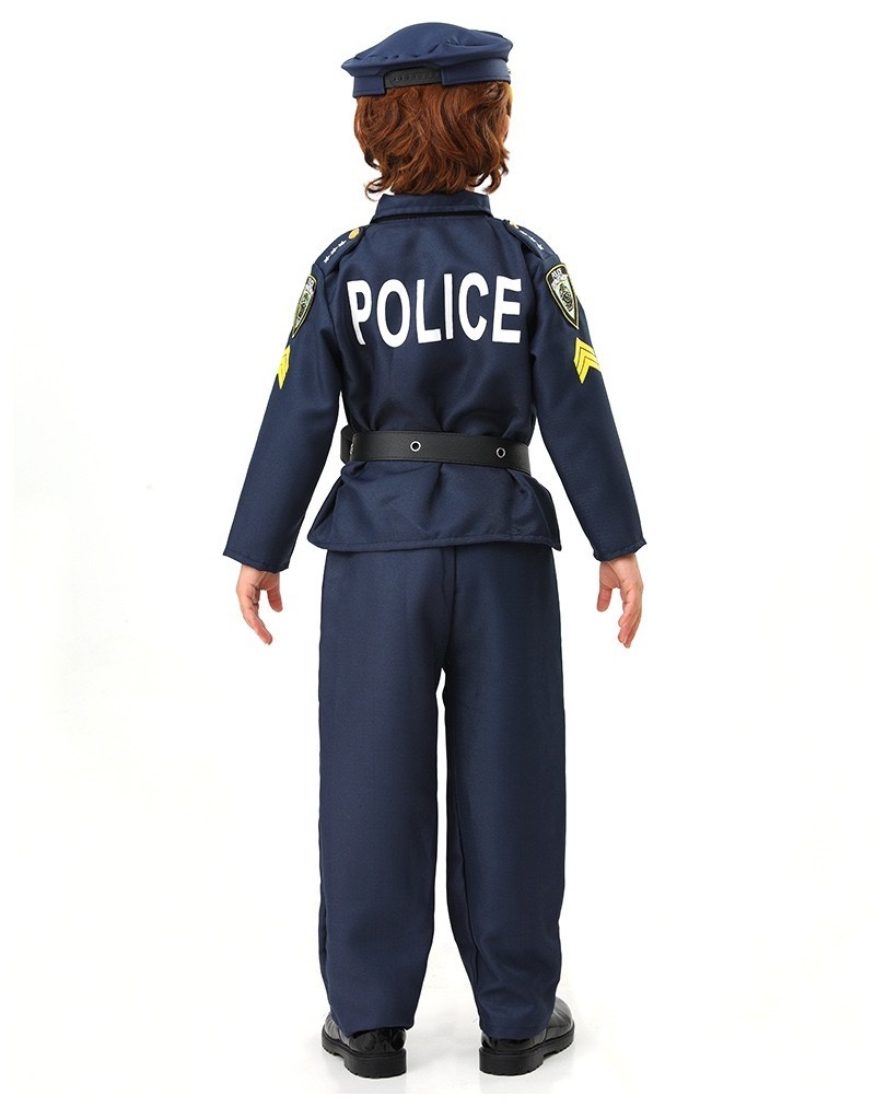 Hot Sale Child Career Day Cosplay Clothes with Walkie-talkie, Handcuffs, Belt Full Set Kids Policeman Costume for Halloween