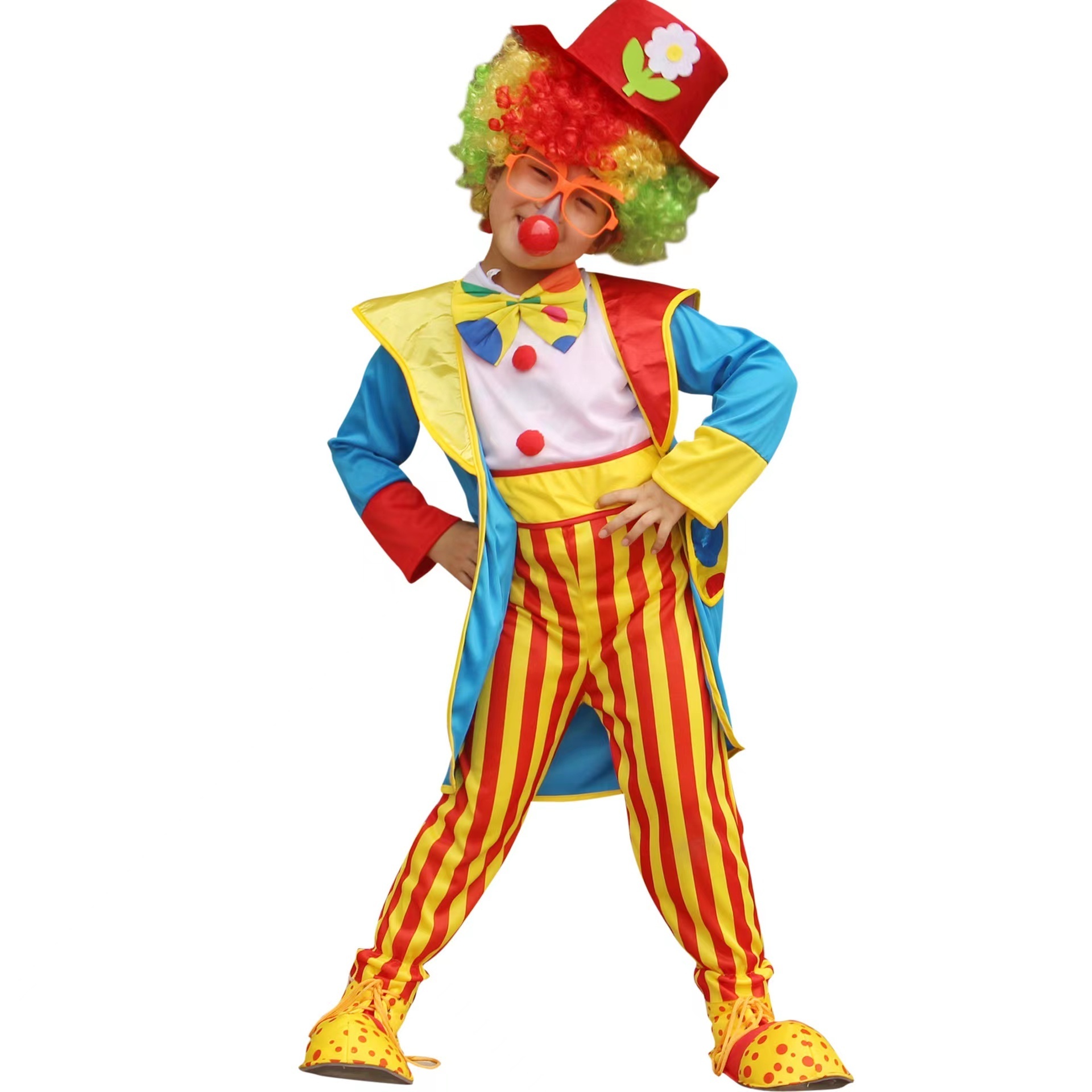 Circus Clown Cosplay Costume for Children Halloween Party Magician Stage Show Clothing Clown Jumpsuit for Boys