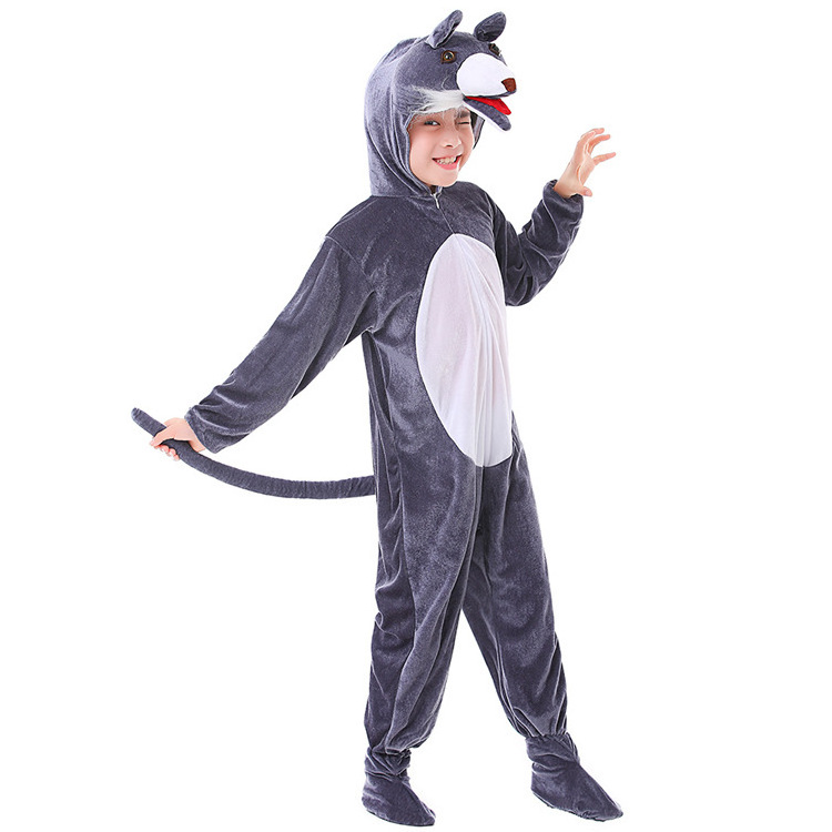 New Design Animal Role PlayGrey  wolf Cosplay Plush Jumpsuit Costume Outfit for Kid Halloween