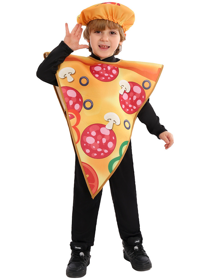 Children performance Food Role pizza Cosplay Sausage Pizza jumpsuit Costume Outfit Funny for kid Halloween