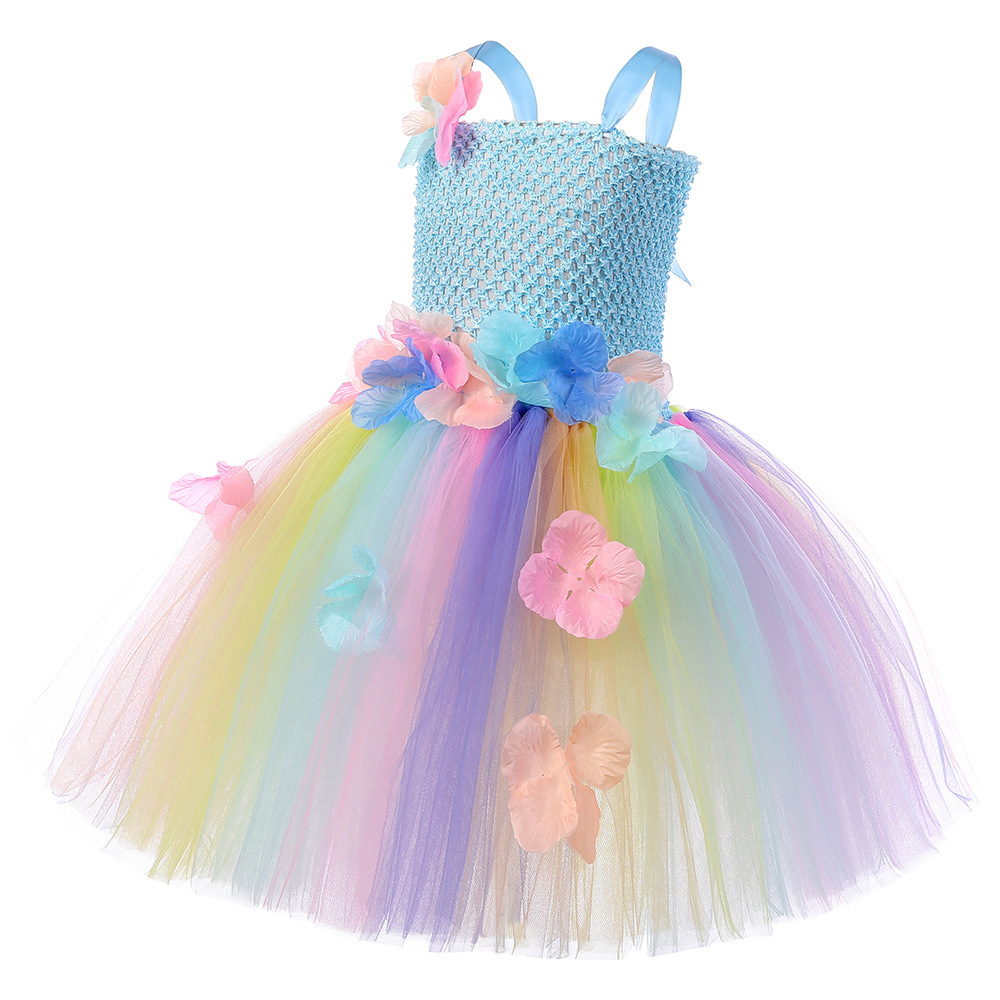 Little Girls Butterfly Fairy  Princess Costume Rainbow Mesh Dress Halloween Costumes with wings