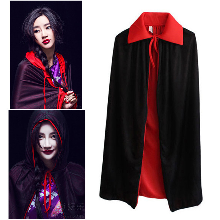 Black Red Reversible Cape Goth Devil Pirate Vampire Demon Cloak for Kids for Halloween Cosplay Carnival Party Dress Up Costumes