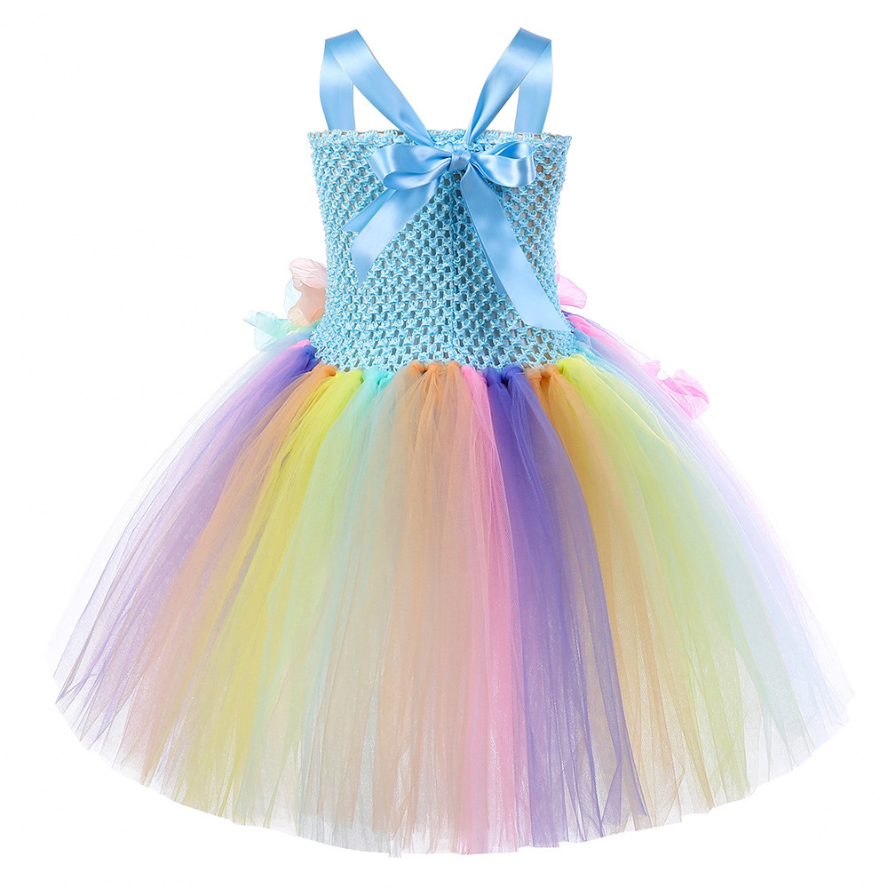 Little Girls Butterfly Fairy  Princess Costume Rainbow Mesh Dress Halloween Costumes with wings