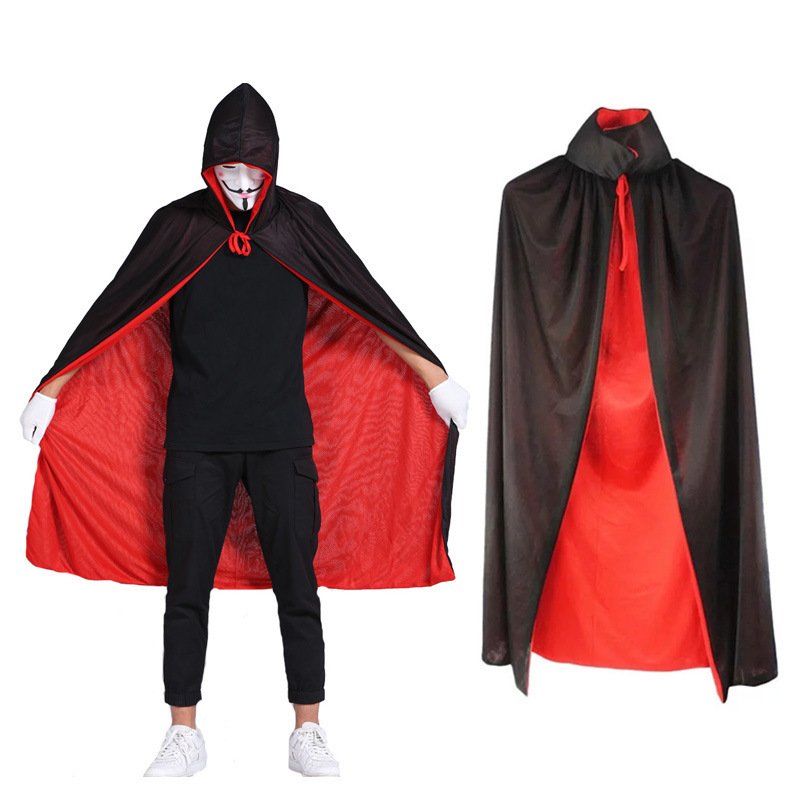 Black Red Reversible Cape Goth Devil Pirate Vampire Demon Cloak for Kids for Halloween Cosplay Carnival Party Dress Up Costumes