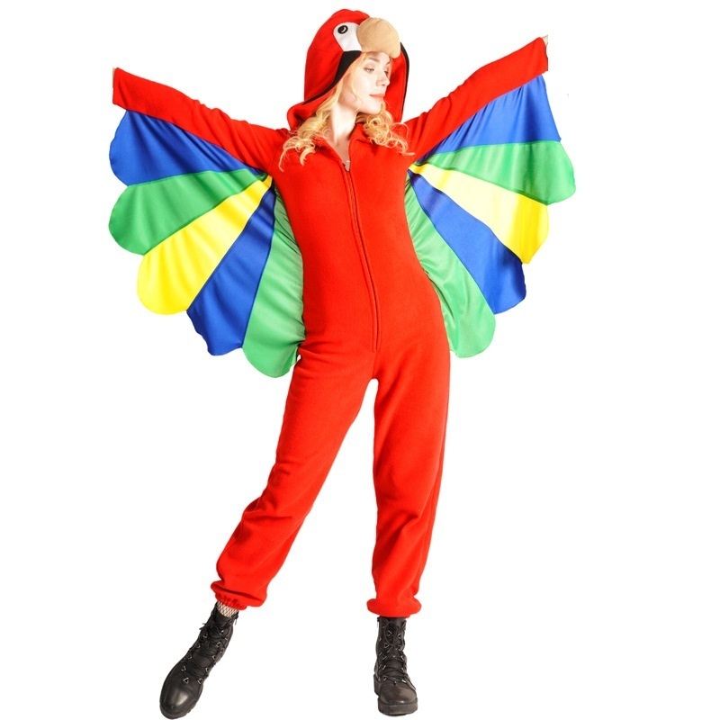 New Design Animal Role Play parrot Cosplay Red Jumpsuit Costume Outfit for Adult Halloween