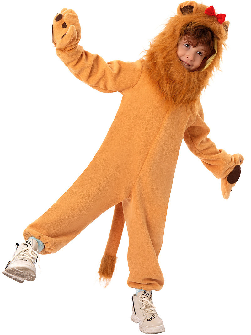 Animal role Play lion Cosplay Brown Plush Jumpsuit Costume with Headgear Outfit Funny Kid Halloween cowardly lion