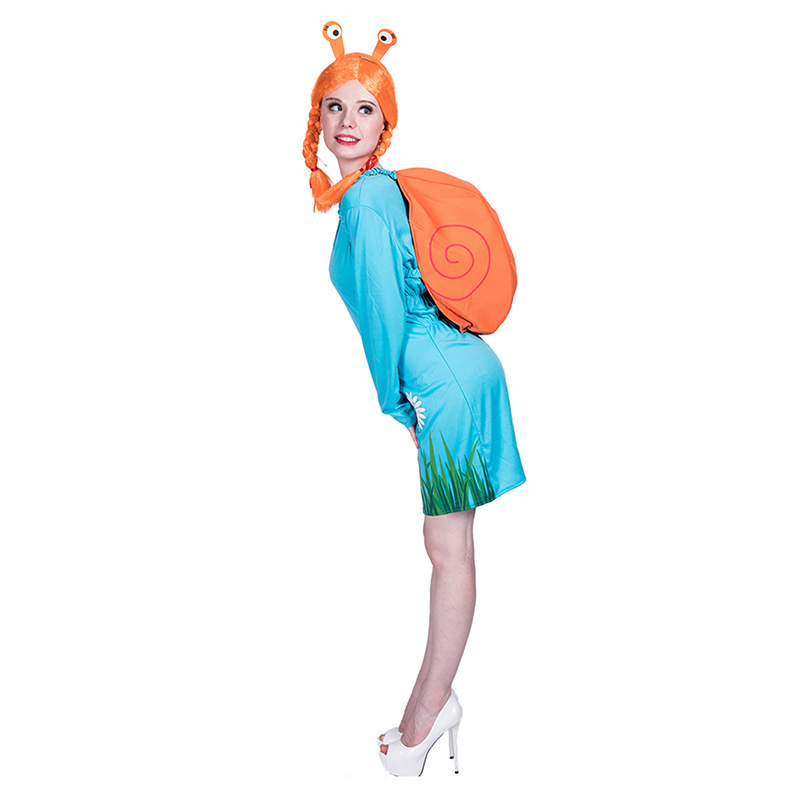 Hot Sale Snail Cosplay Cute Insects Costumes Blue Deluxe Dress with Bag Wig Halloween Adult