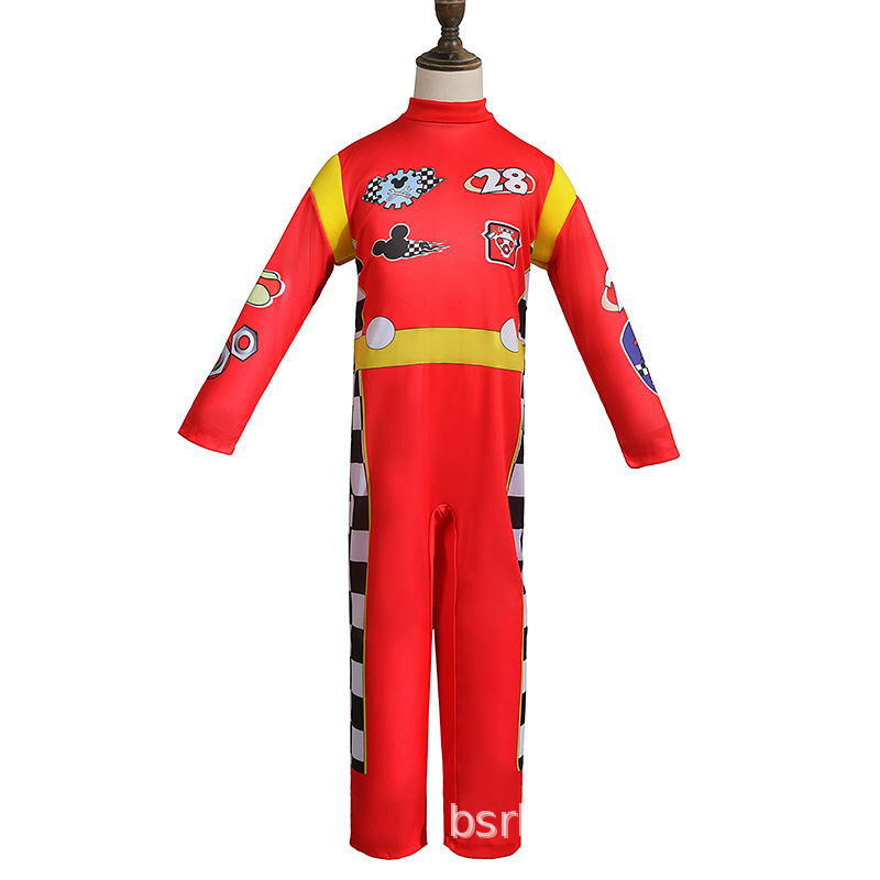 Kids Halloween Mickey Racer Cosplay Uniform Children Racing Driver Jumpsuit Fancy Dress Masquerade Costume for Boys