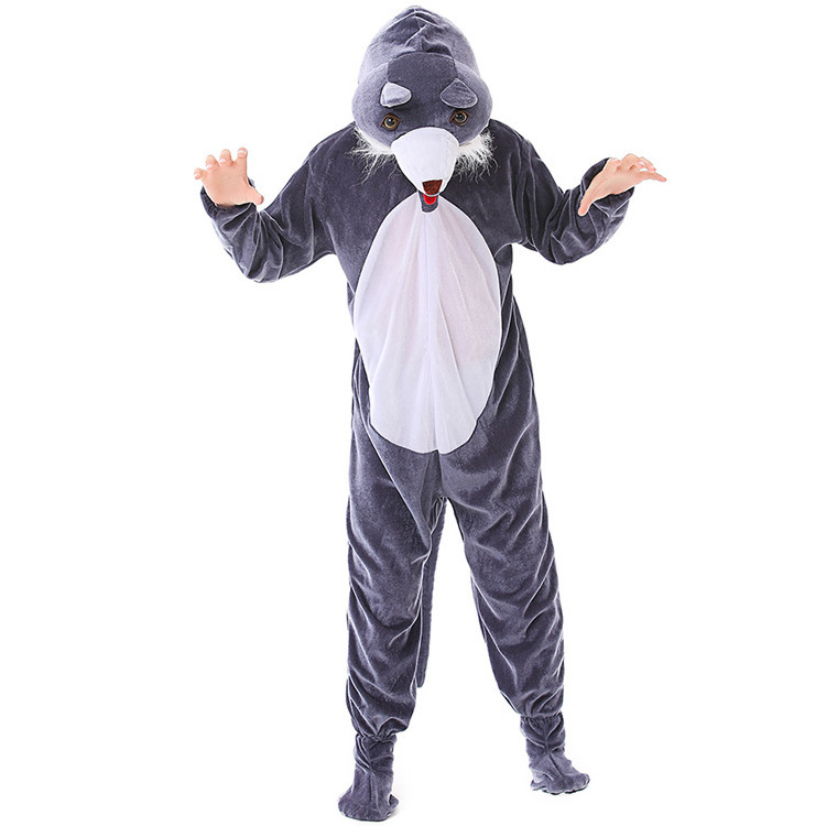 New Design Animal Role PlayGrey  wolf Cosplay Plush Jumpsuit Costume Outfit for Kid Halloween