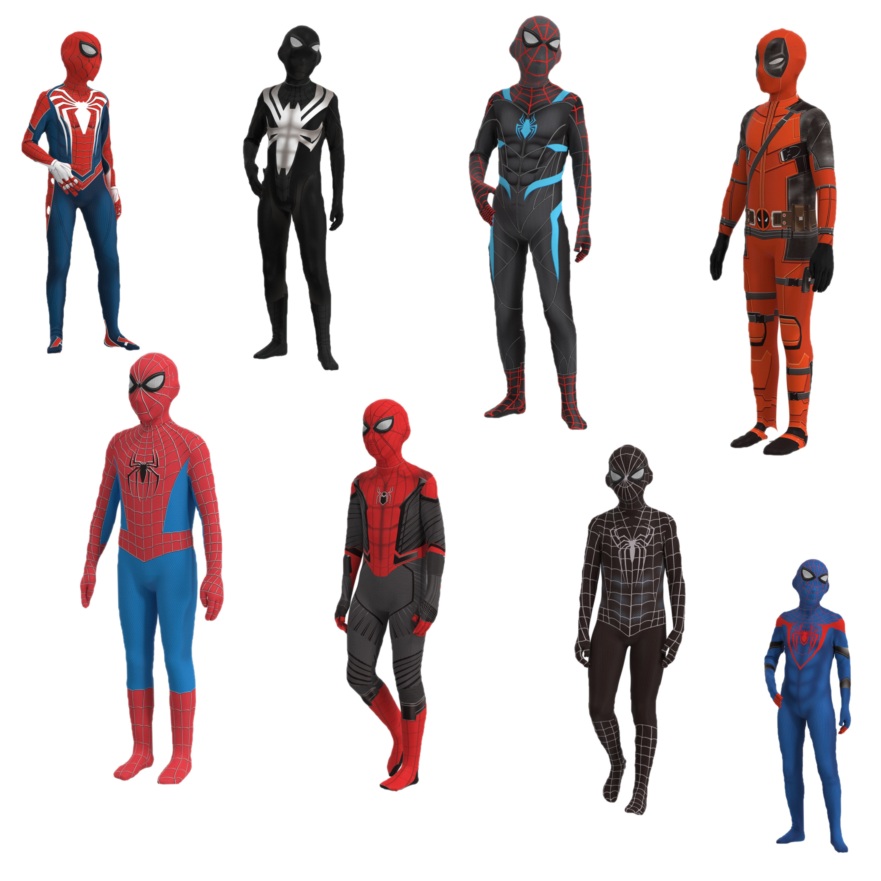 Wholesale Spandex Zentai Halloween Superhero Cosplay Jumpsuit 3D Style Costume Bodysuit for Kids and Adults