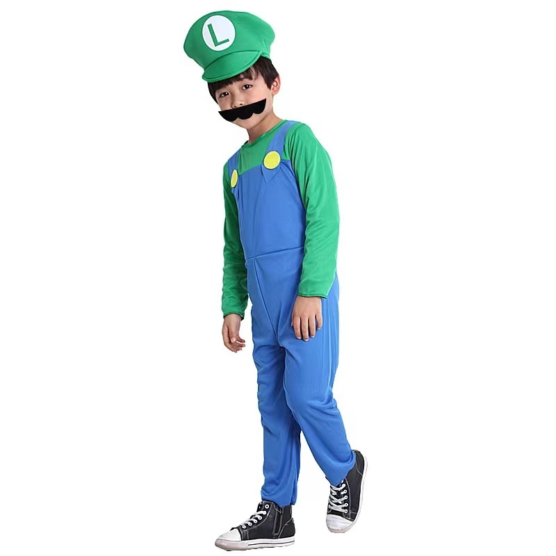 Mario Cosplay Costume for Children Halloween Party Super Mary Perform Sets Hat Clothes Pants Beard Three Piece Set for Men