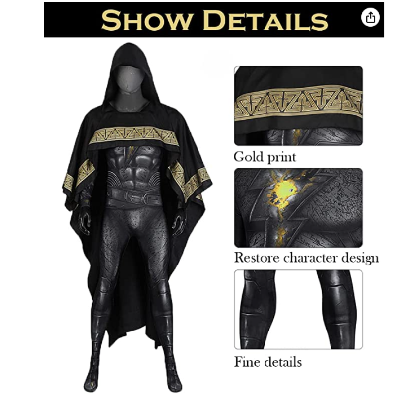 TV & Movie New Halloween Men's Superhero Costume Cosplay Black Suit Zentai Outfit Bodysuit Jumpsuit Hooded Cape Cloak For Adult