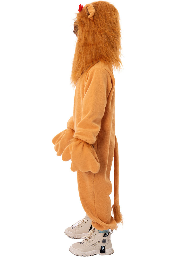 Animal role Play lion Cosplay Brown Plush Jumpsuit Costume with Headgear Outfit Funny Kid Halloween cowardly lion