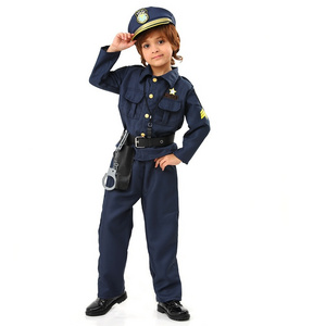 Hot Sale Child Career Day Cosplay Clothes with Walkie-talkie, Handcuffs, Belt Full Set Kids Policeman Costume for Halloween