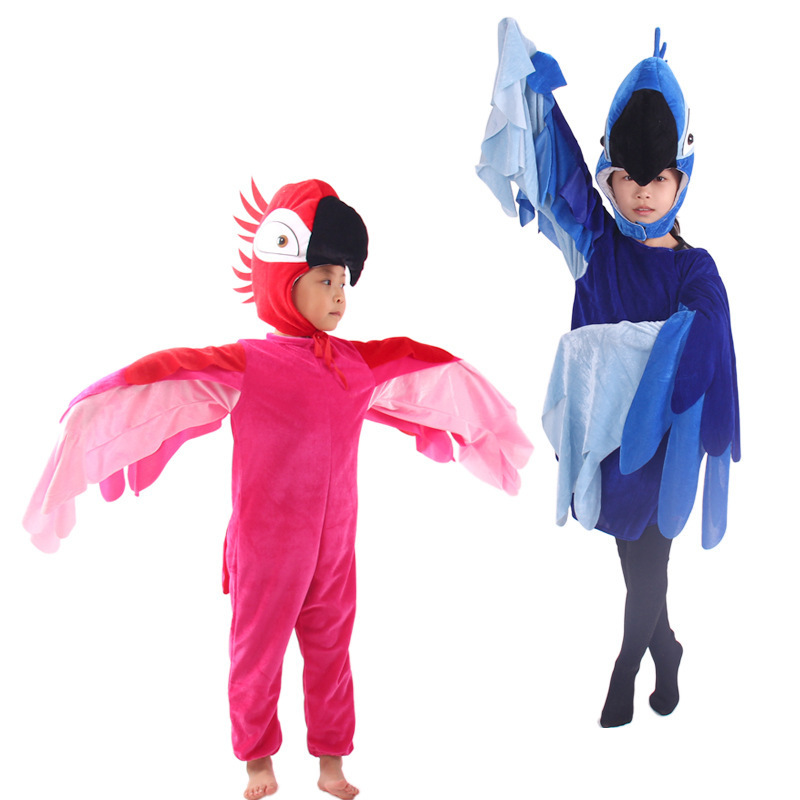 New Design Animal Role Play parrot Cosplay Red blue Jumpsuit Costume Outfit for kid Halloween