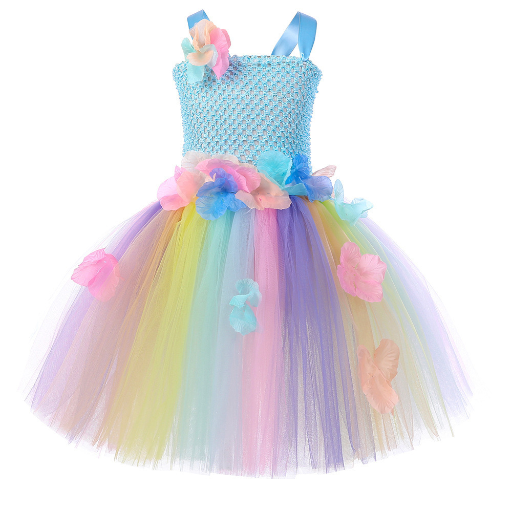 Little Girls Butterfly Fairy  Princess Costume Rainbow Mesh Dress Halloween Costumes with wings