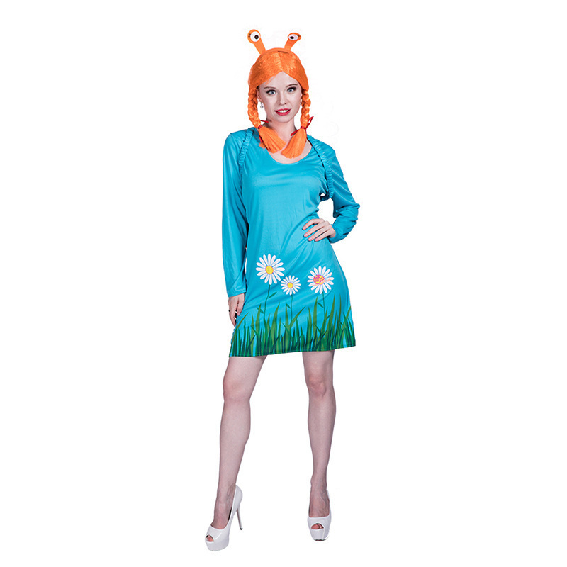 Hot Sale Snail Cosplay Cute Insects Costumes Blue Deluxe Dress with Bag Wig Halloween Adult