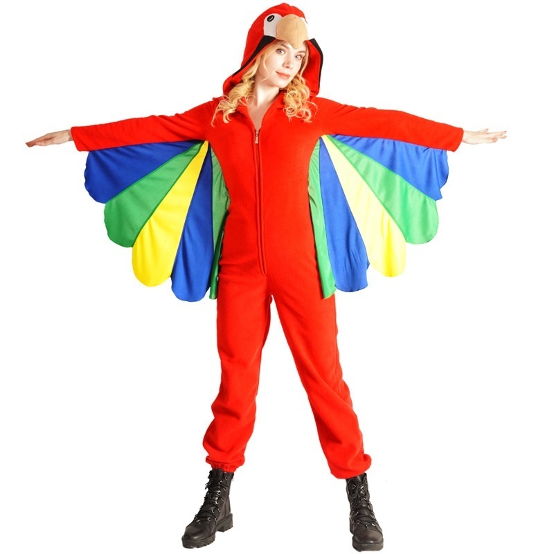 New Design Animal Role Play parrot Cosplay Red Jumpsuit Costume Outfit for Adult Halloween