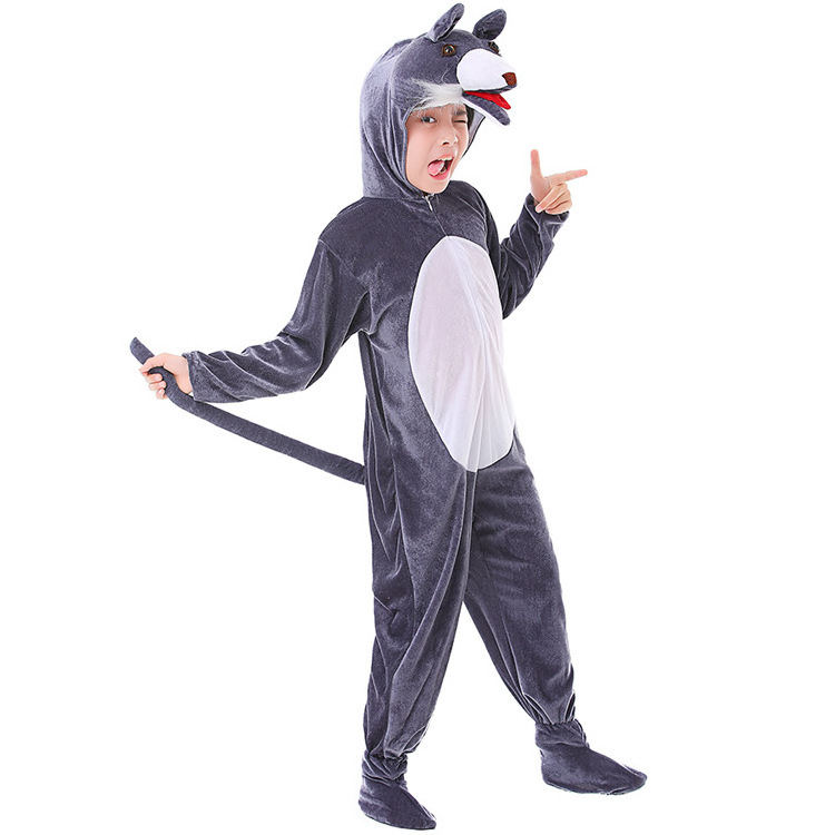 New Design Animal Role PlayGrey  wolf Cosplay Plush Jumpsuit Costume Outfit for Kid Halloween