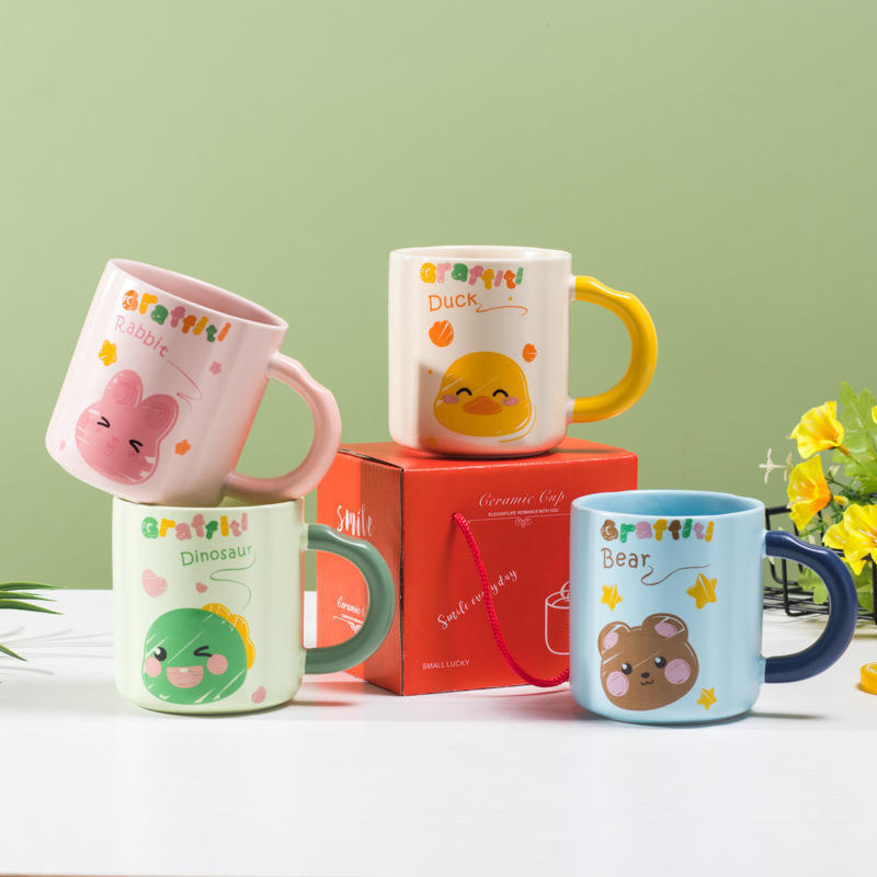 Super Cute Pink And Blue Cartoon Ceramic Mug For Boys and Girls Kids Milk Porcelain Mug Cup On Sale OEM MUG